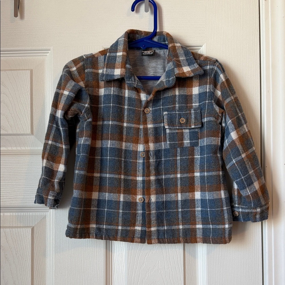 First Wave Kids Plaid Jean Jacket - Blue & Brown